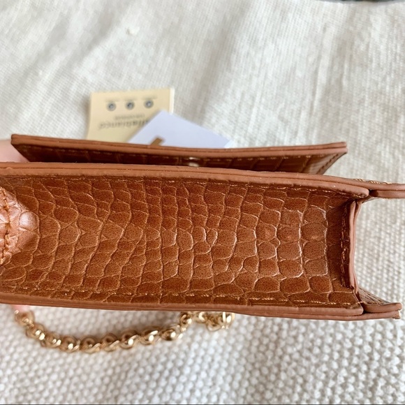 Melie Bianco Brown Croc Print Mini Micro Chain Envelope Crossbody Bag - Picture 8 of 9